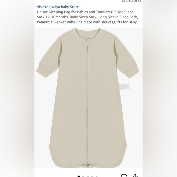 Organic Cotton Baby Sleep Sack - Beige - Picture 2 of 3